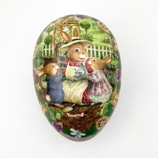 4-1/2" Purple Holly Pond Hill Bunny Garden Tea Easter Egg Container ~ Germany